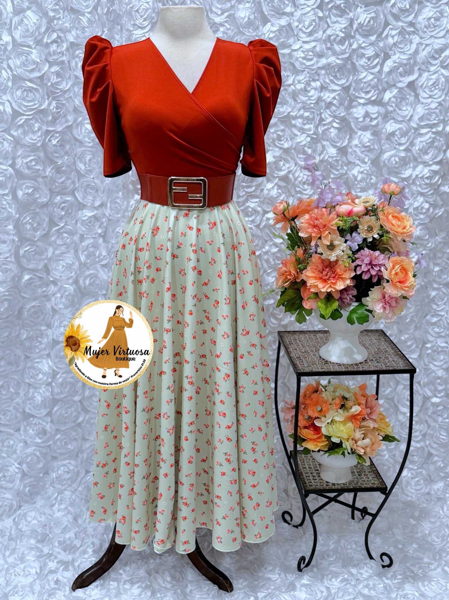 Susan Rust/Green Floral Dress