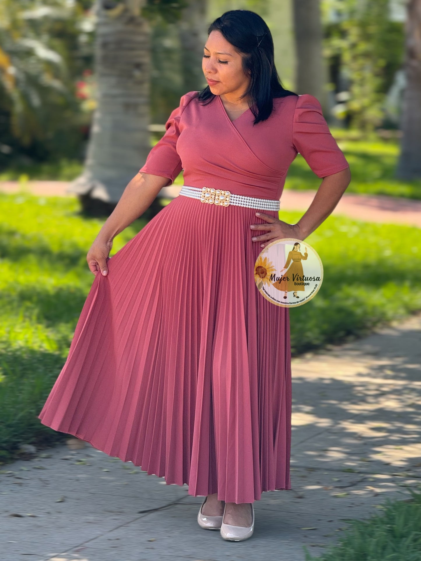 Jessica Rosa viejo Pleated Dress