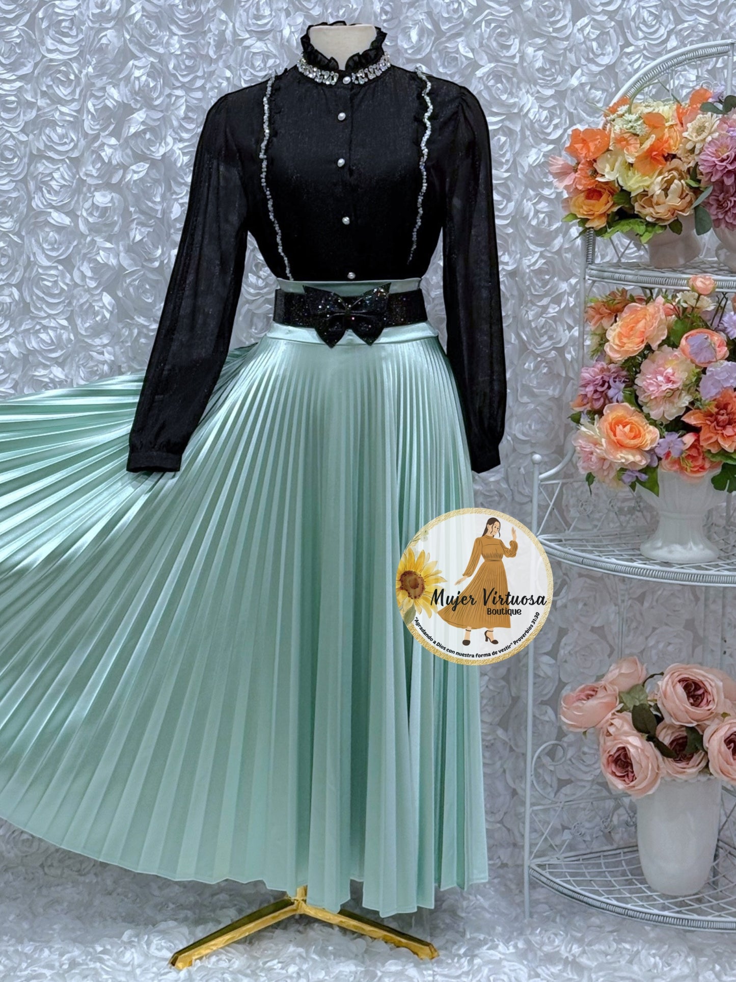 Mint Pleated Maxi Skirt