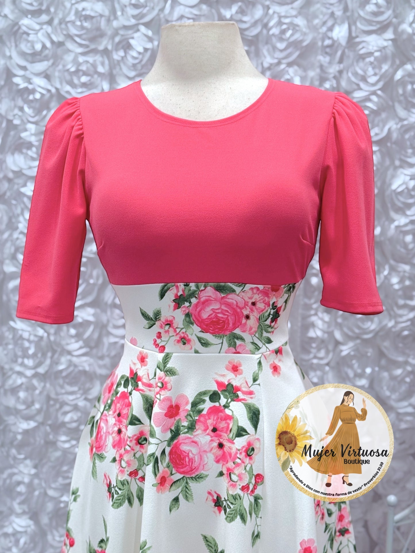 Eliana Coral/White Midi Dress