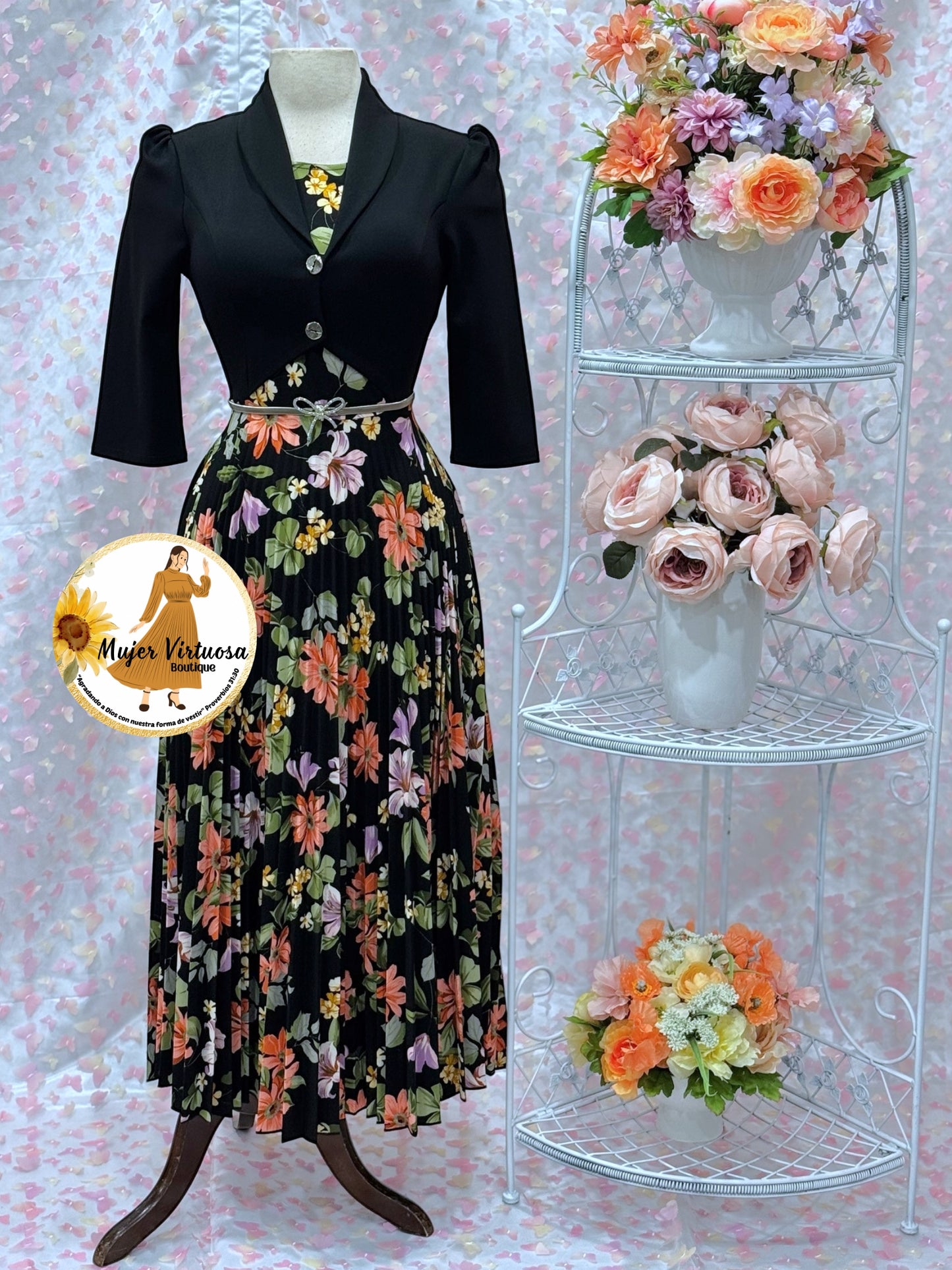 Milena All Black Pleated Dress