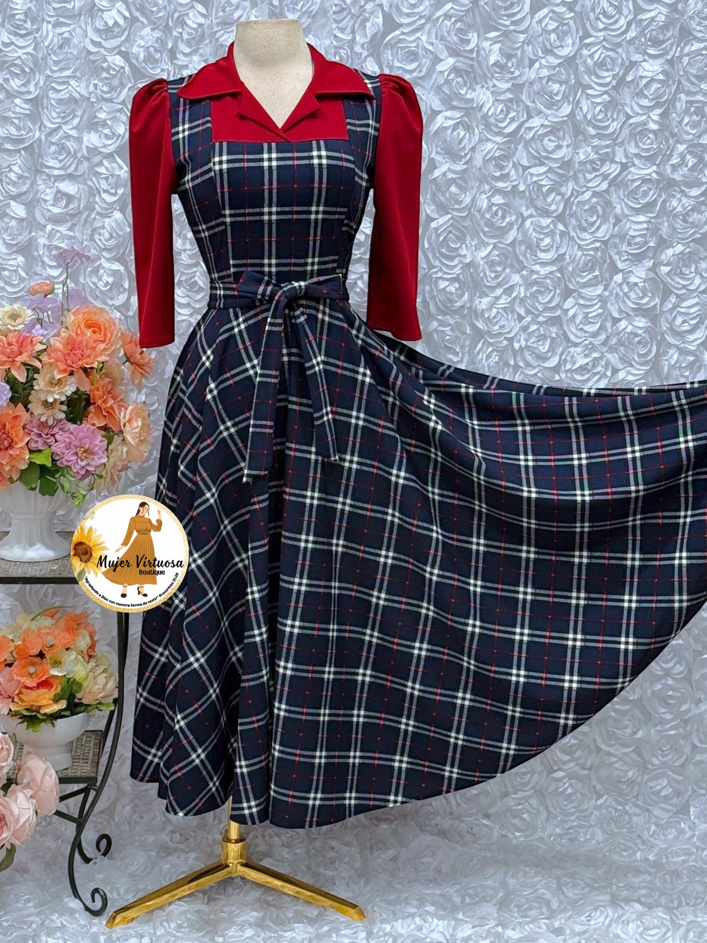 Red/Navy Plaid 2 in 1 Dress