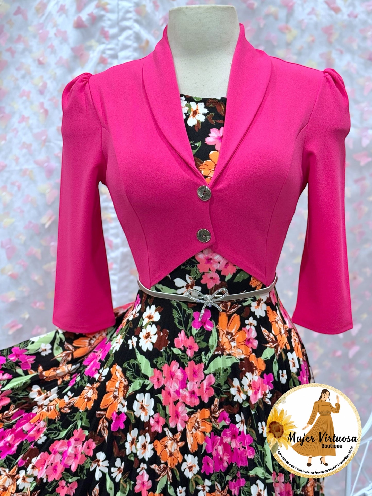 Milena Fucsia/Black Pleated Dress