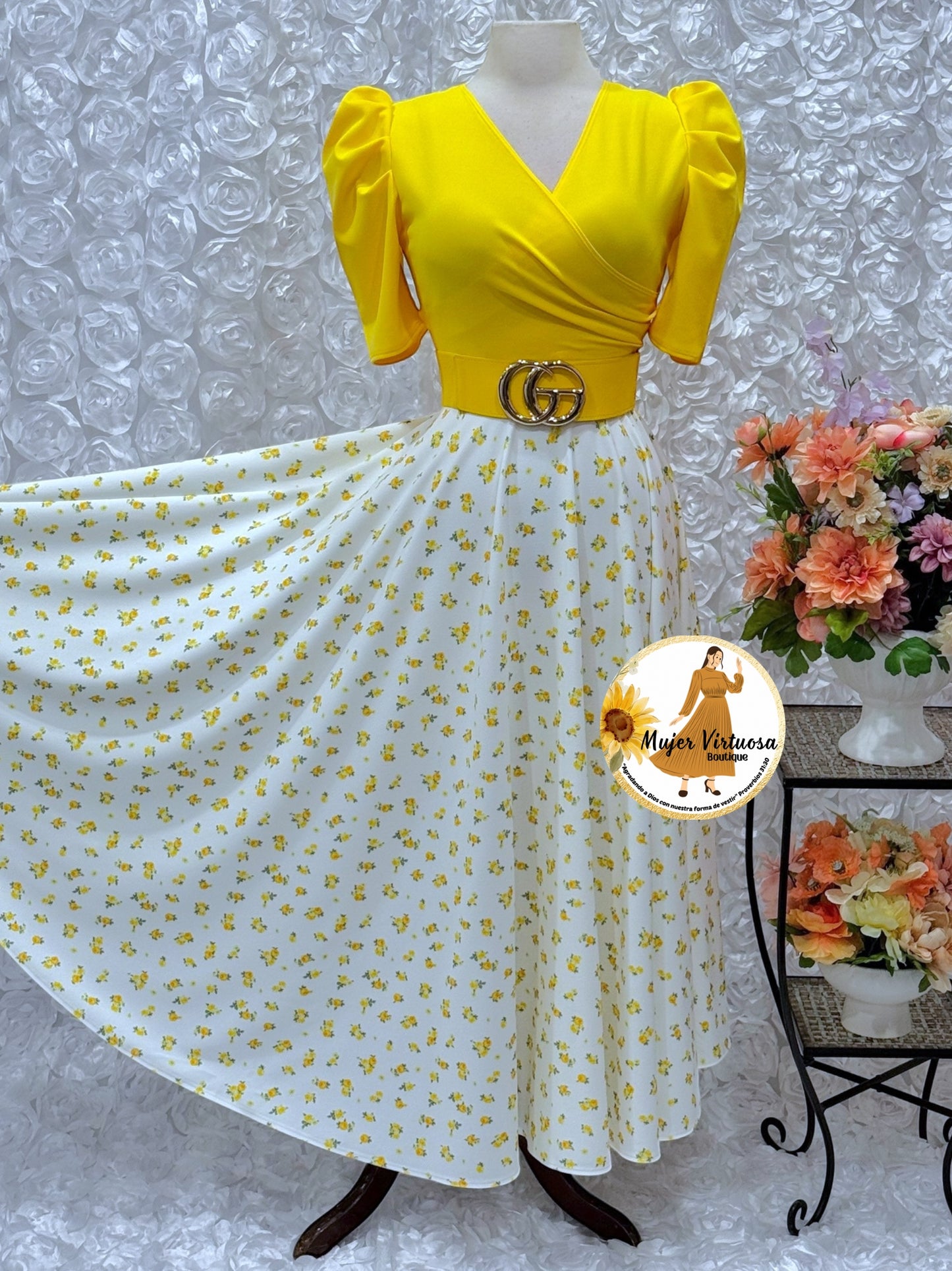 Susan Yellow/White Floral Dress