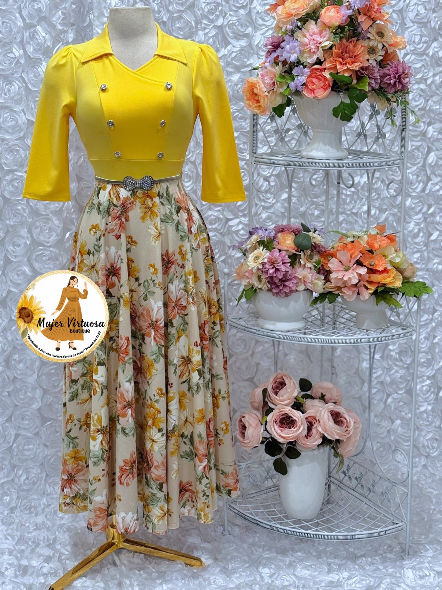 Frida Yellow & Beige Floral Dress