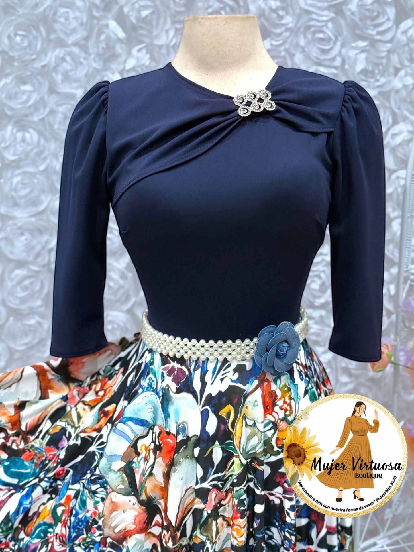 Rosalie Navy Abstract Print Dress