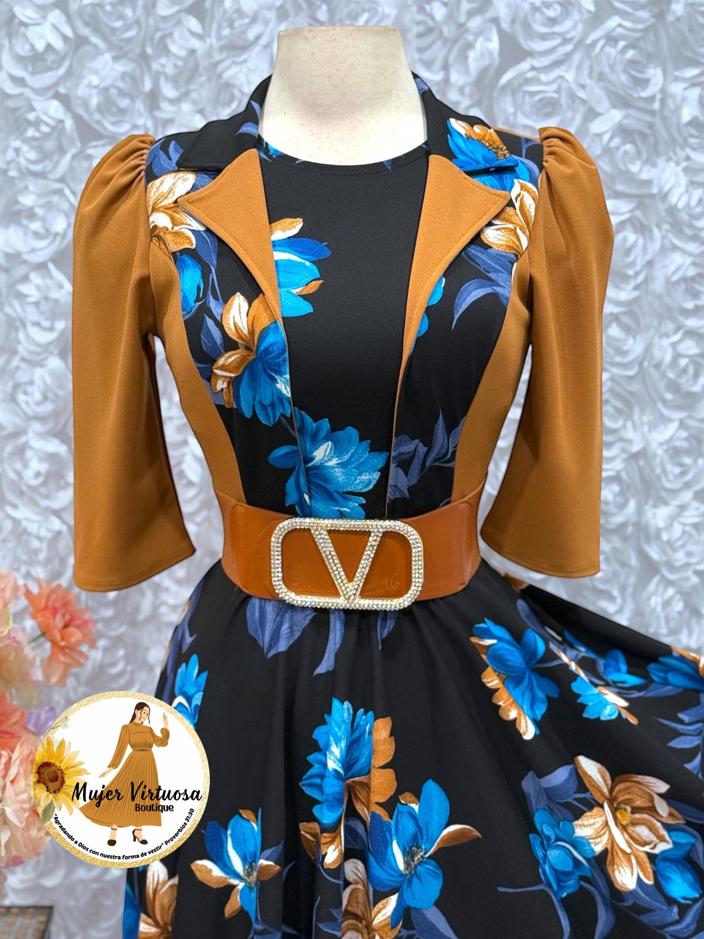 Camel/Black Floral Vest Dress