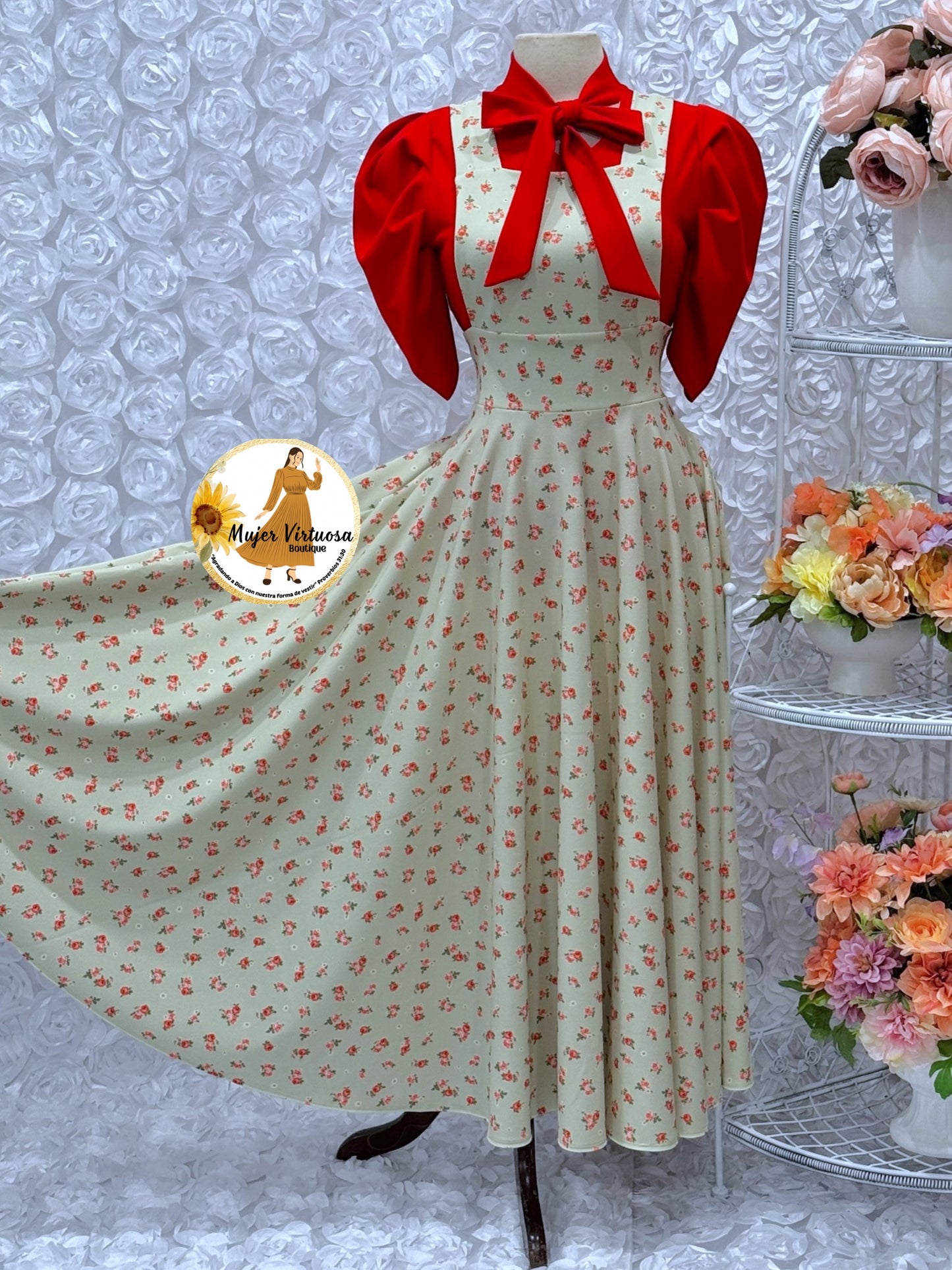 Angie Pistacho & Red Ditsy Floral Overall