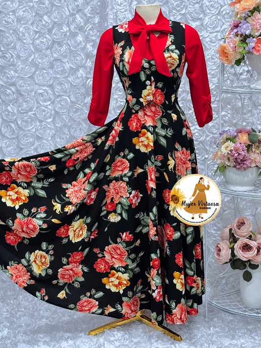 Sara Black Floral Vest Overal