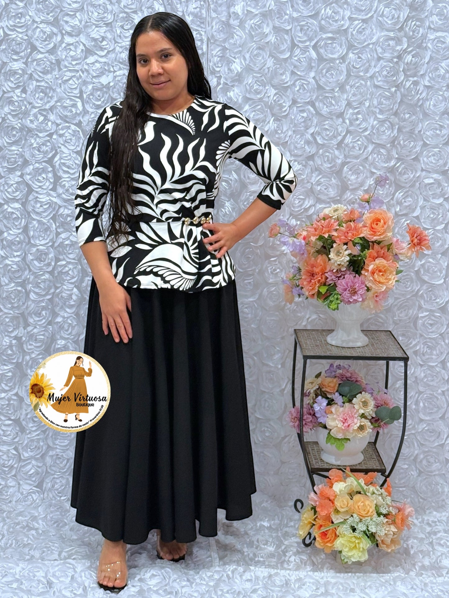 Betty Abstract Print/Black Dress