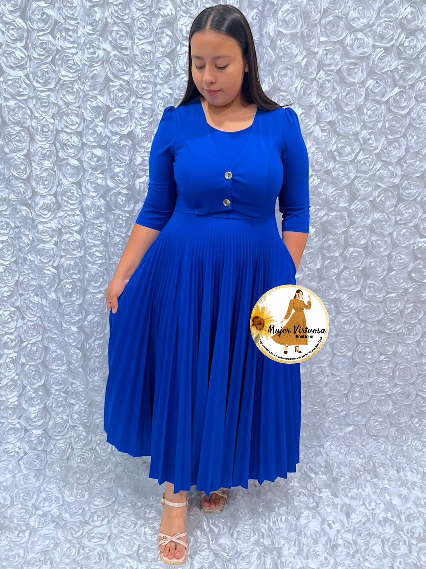 Milena Royal Blue Pleated Dress