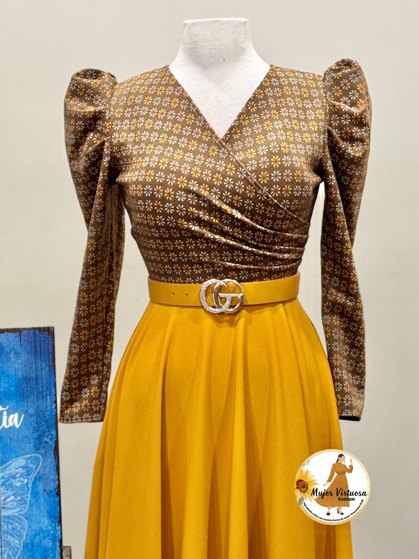 Larissa Brown/Mustard Floral Dress