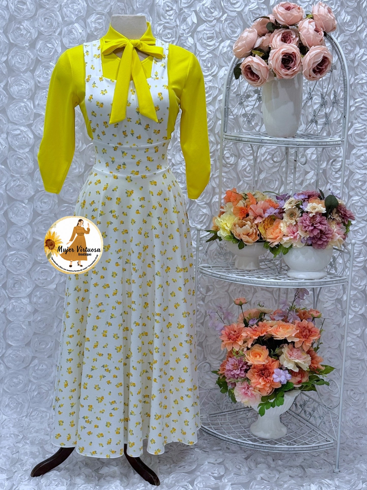 Angie Yellow & White Ditsy Floral Overall