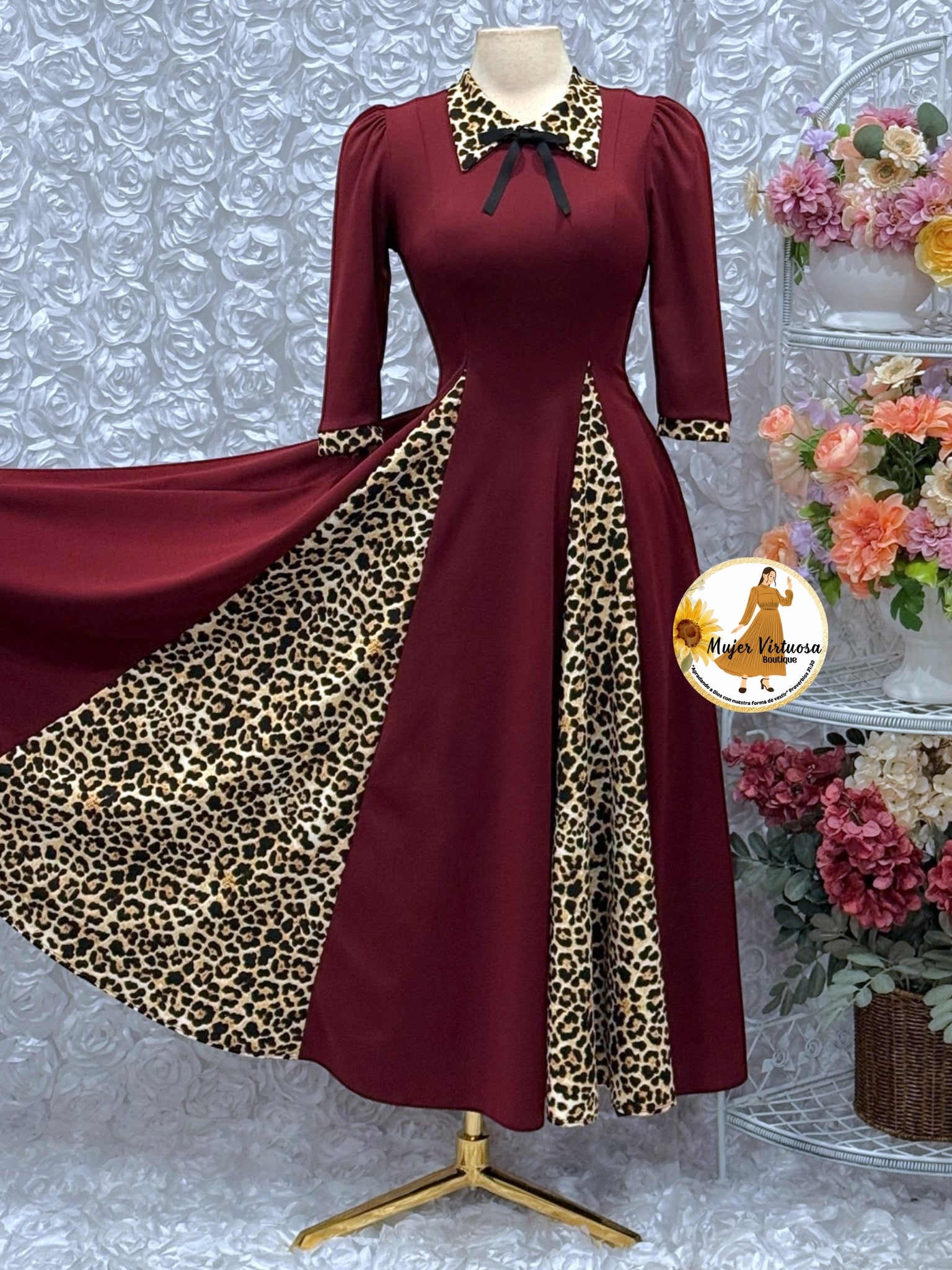 Victoria Burgundy Animal Print Dress Small