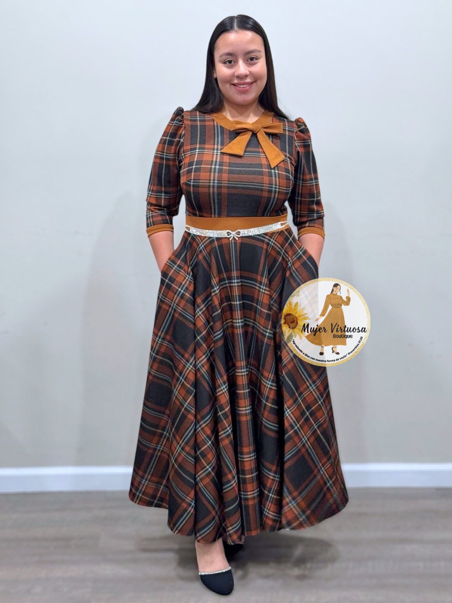 Juliette Camel/Black Plaid Dress