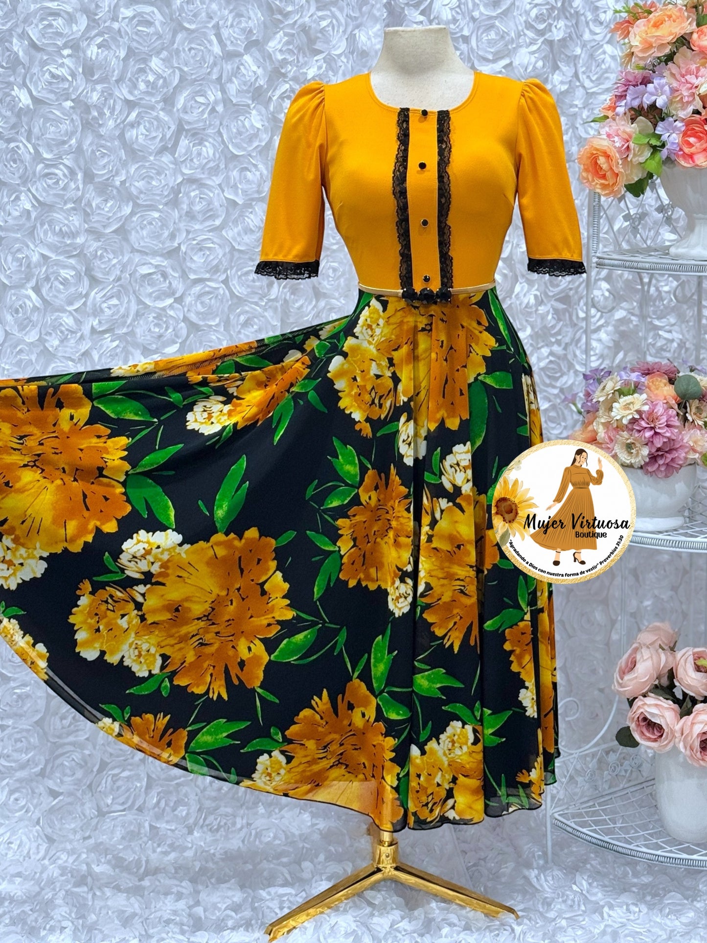 Eleanore Mustard & Black Dress
