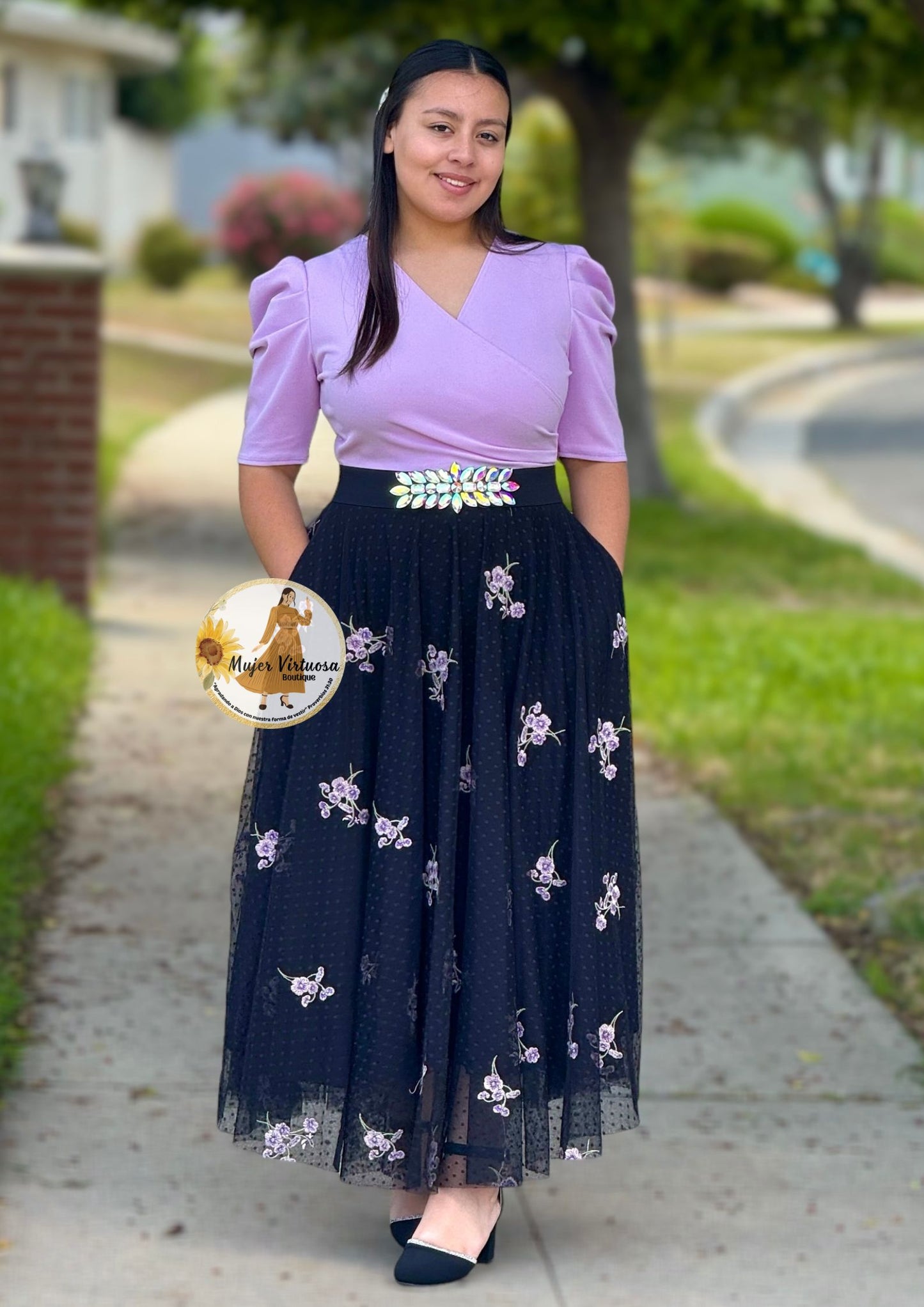 Lilac & Black Floral Mesh Dress