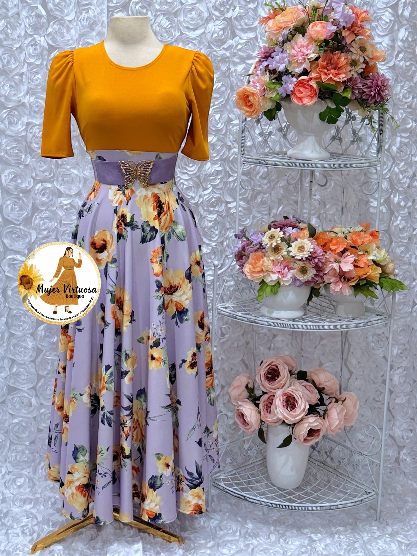 Eliana Mustard/Lilac Floral Dress