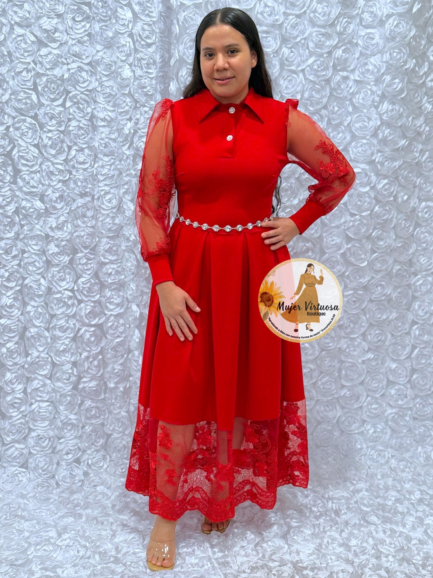 Belinda Red Pleated Dress