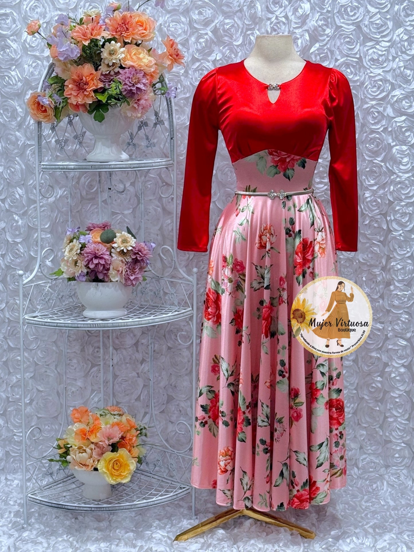 Heidi Red/Salmon Satin Dress