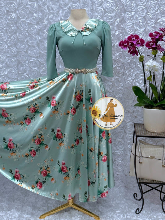 Francesca Aqua Blue Roses Dress