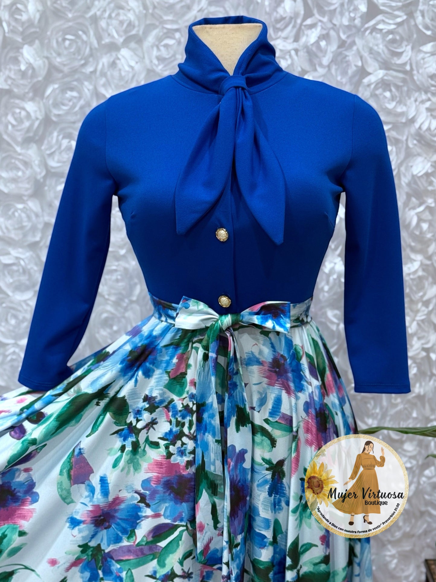 Royal Blue Floral Vintage Style Dress