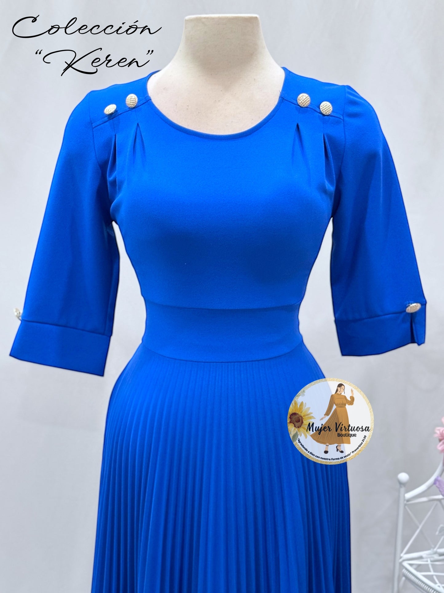Keren Royal Blue Pleated Dress