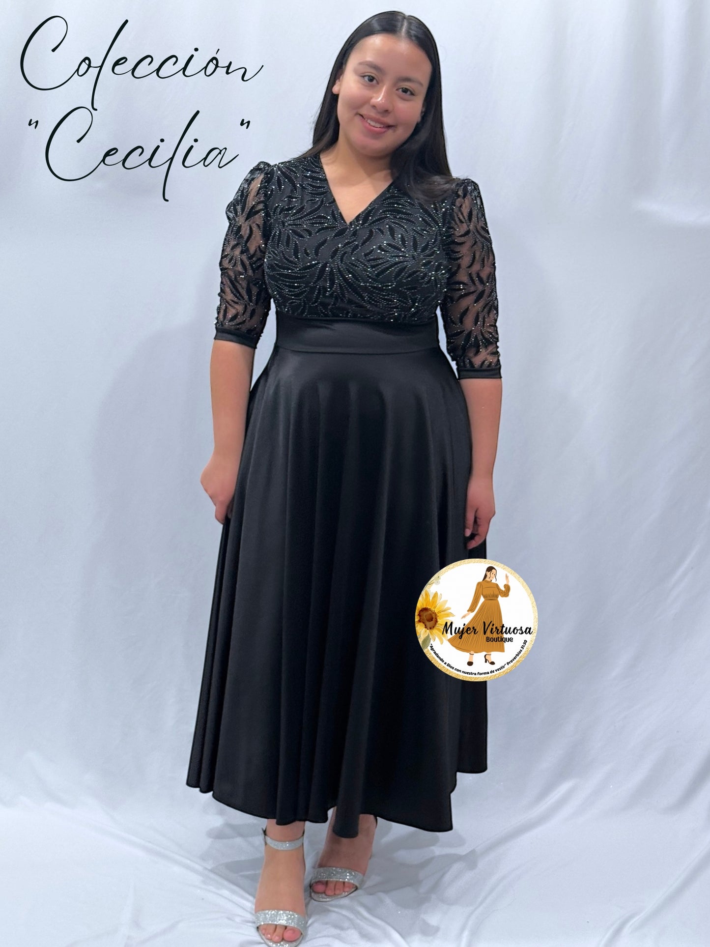 Cecilia All Black Satin Dress