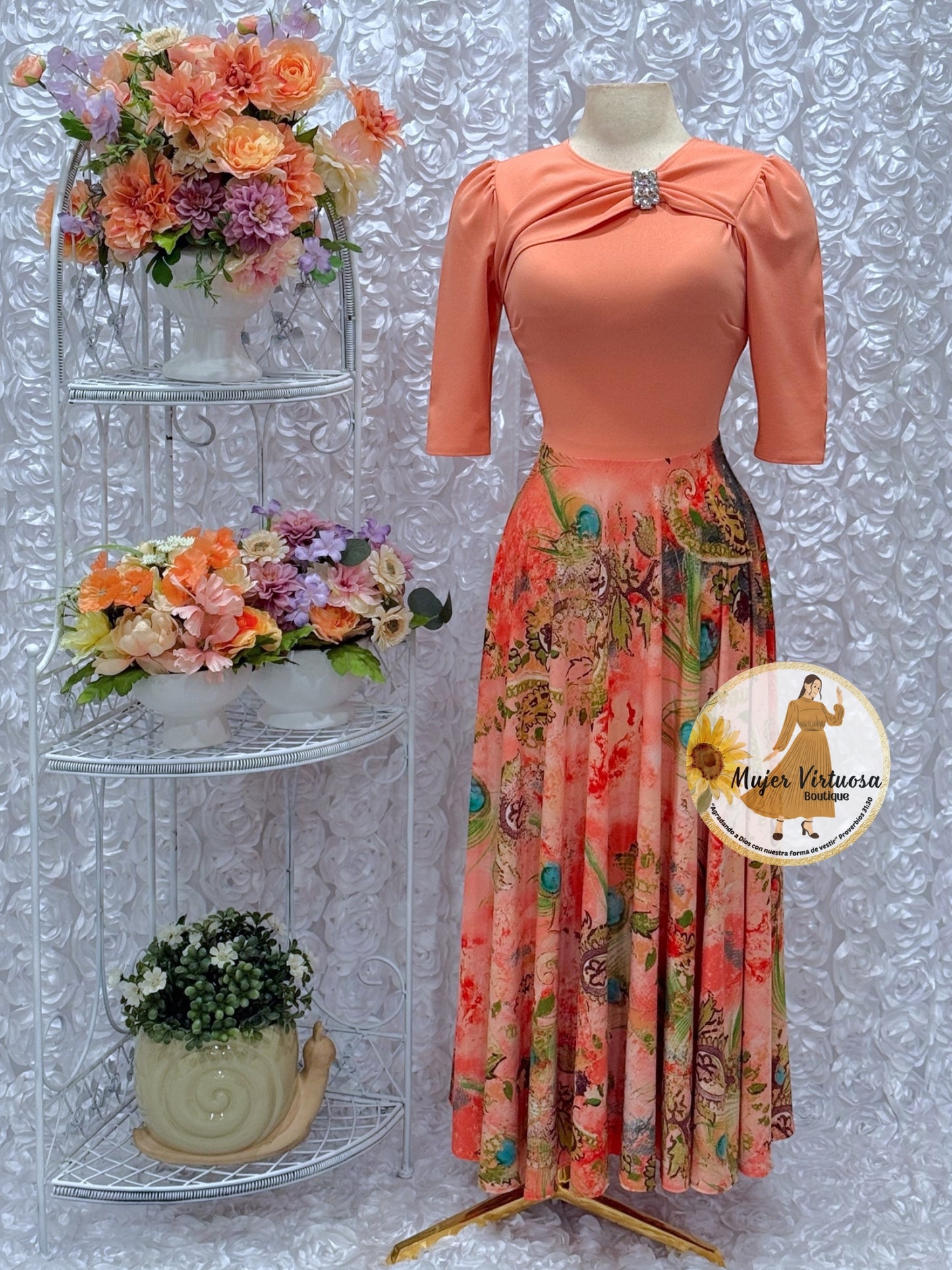Rosalie Melon Floral Dress