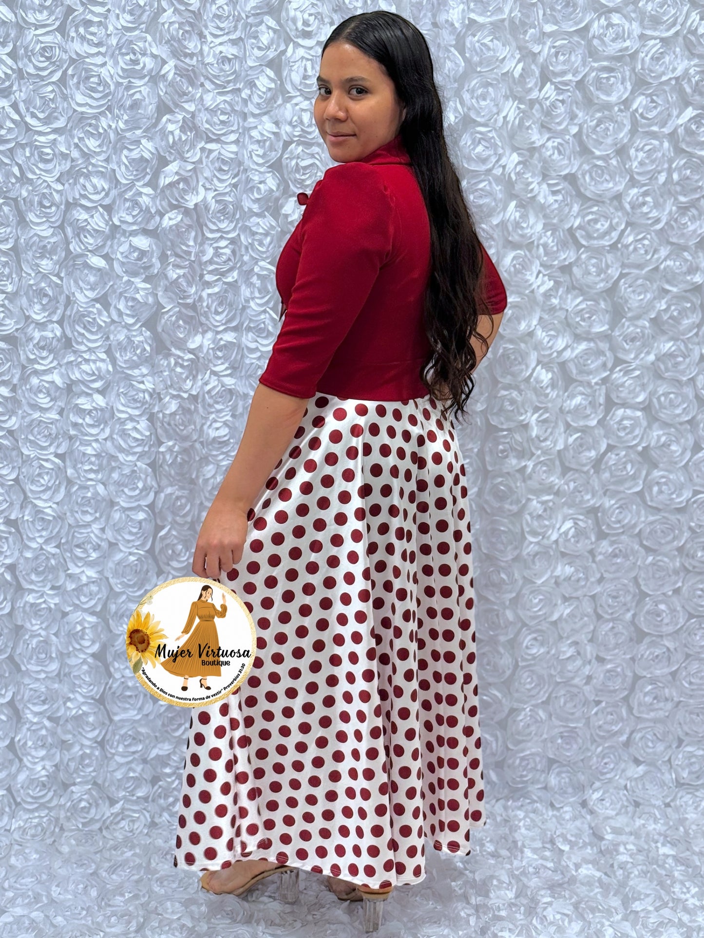 Burgundy/White Polka Dot Dress