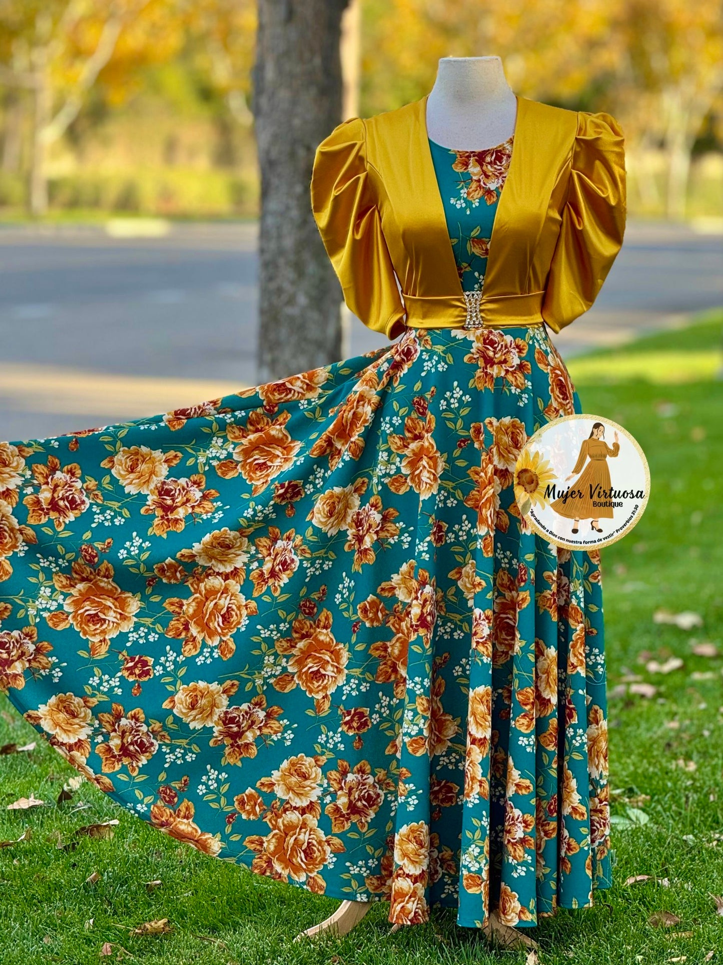 Saori Mustard/Aqua Blazer Dress