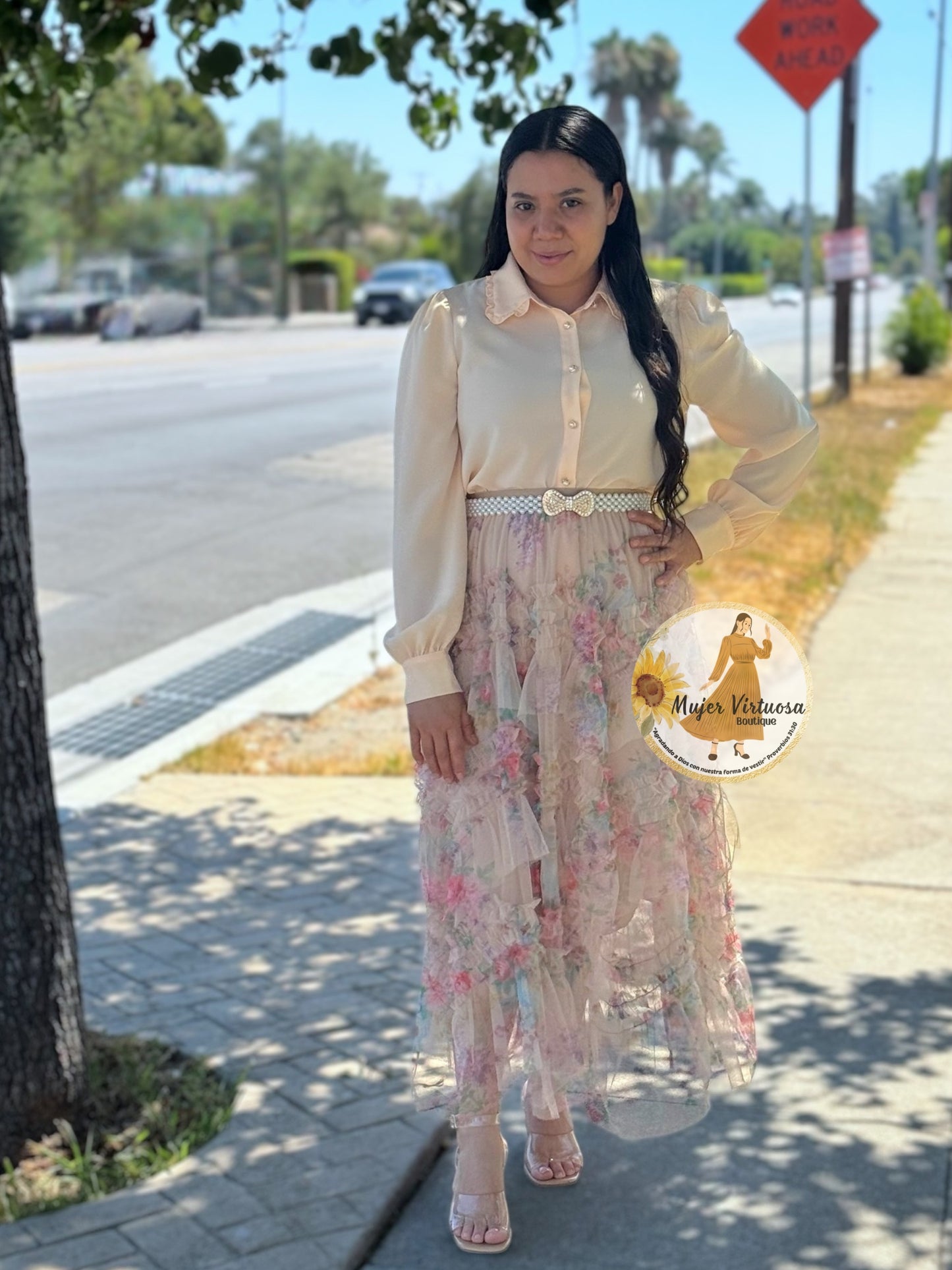 Mocha Floral Mesh Skirt
