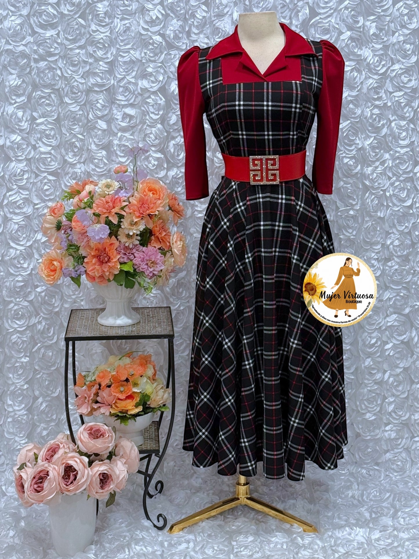 Red/Black Plaid 2 in 1 Dress