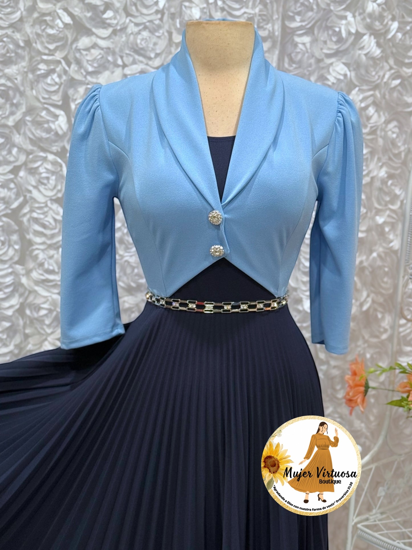 Emely Sky Blue & Navy Dress