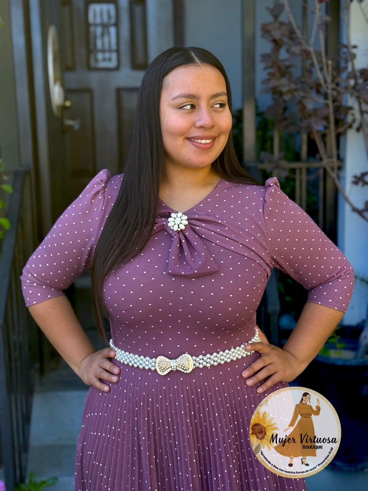 Berenice Mauve Polka Dot Dress
