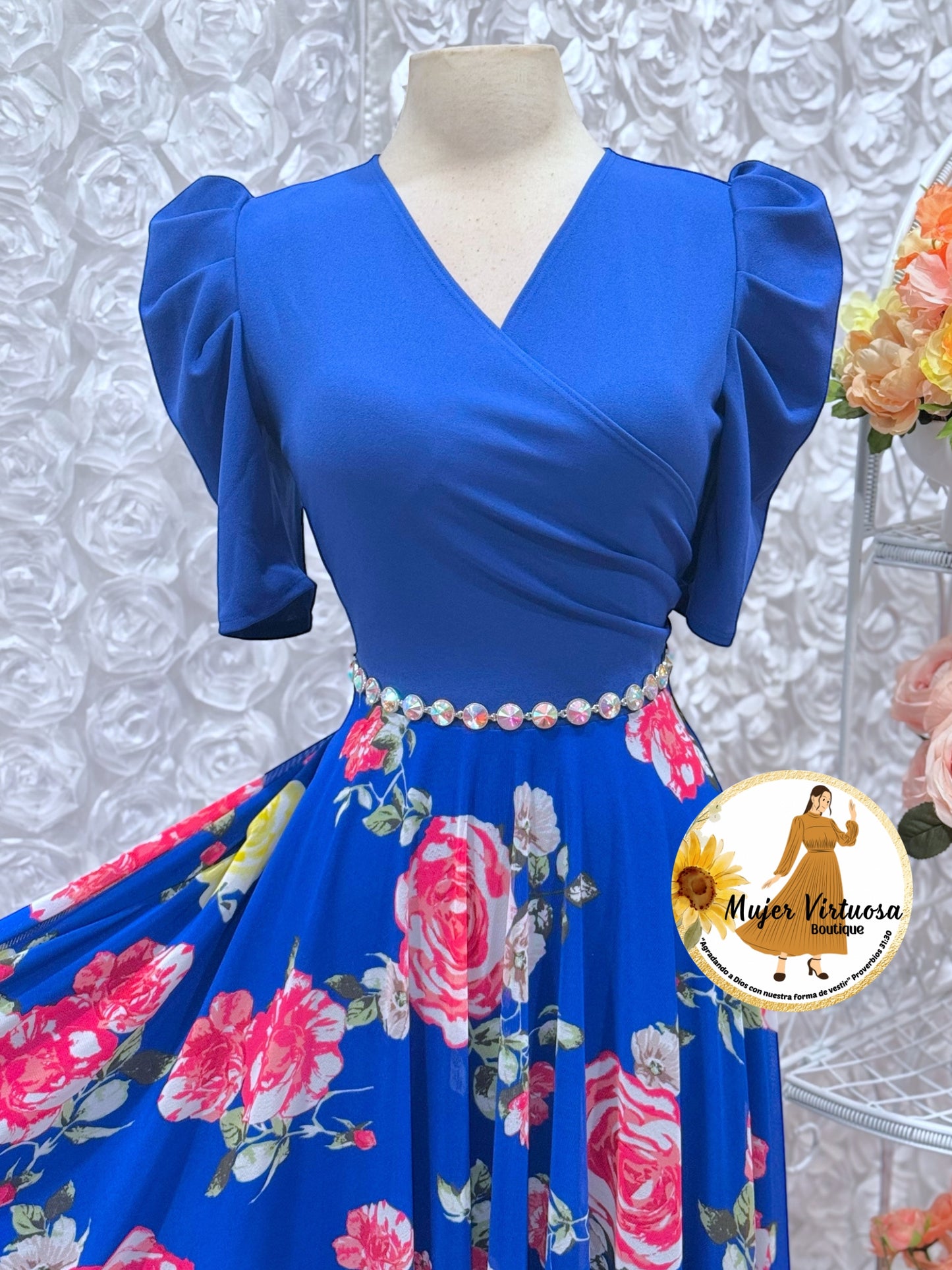 Susan Royal Blue Floral Mesh Dress
