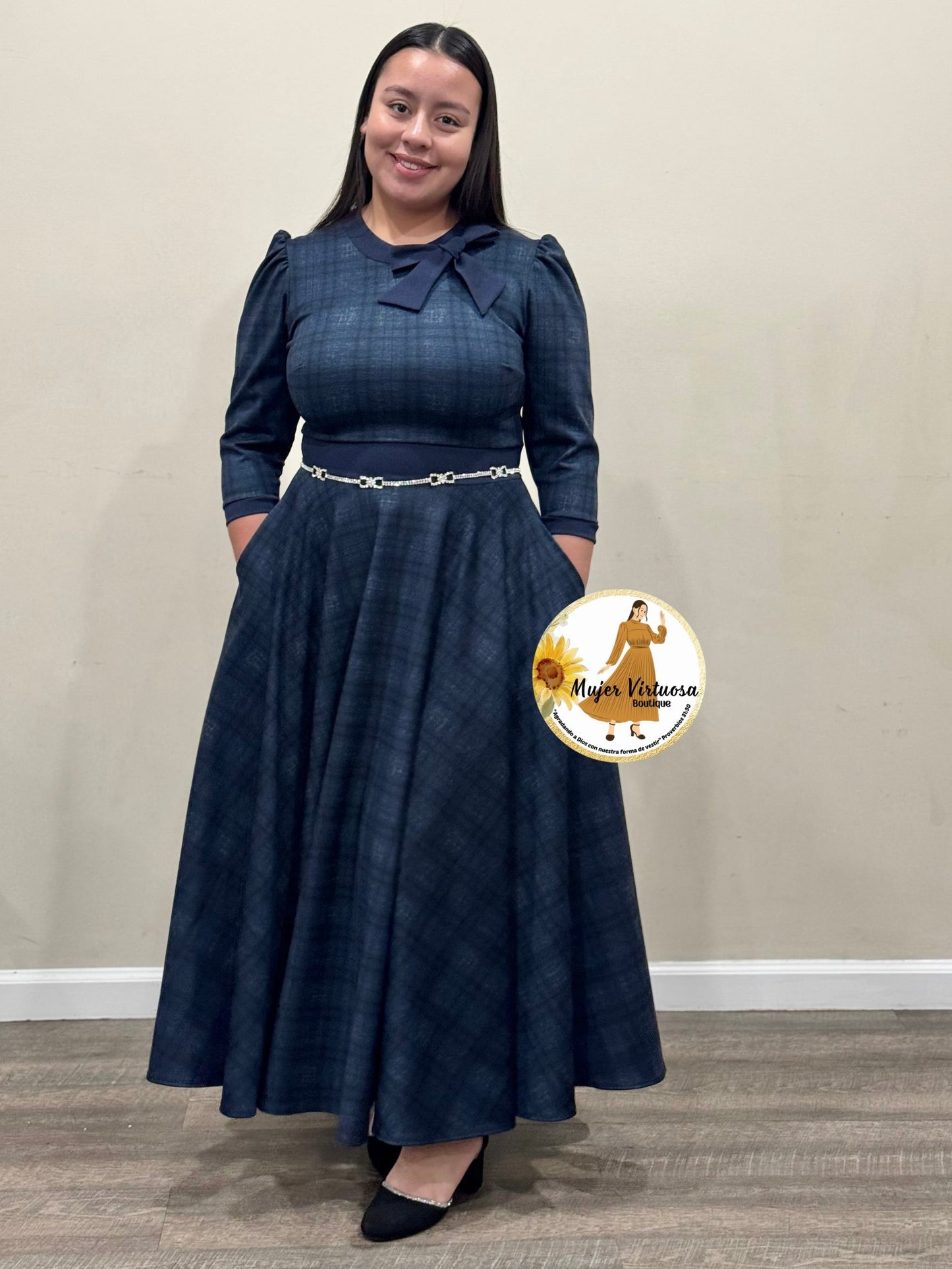 Juliette Navy Blue Plaid Dress