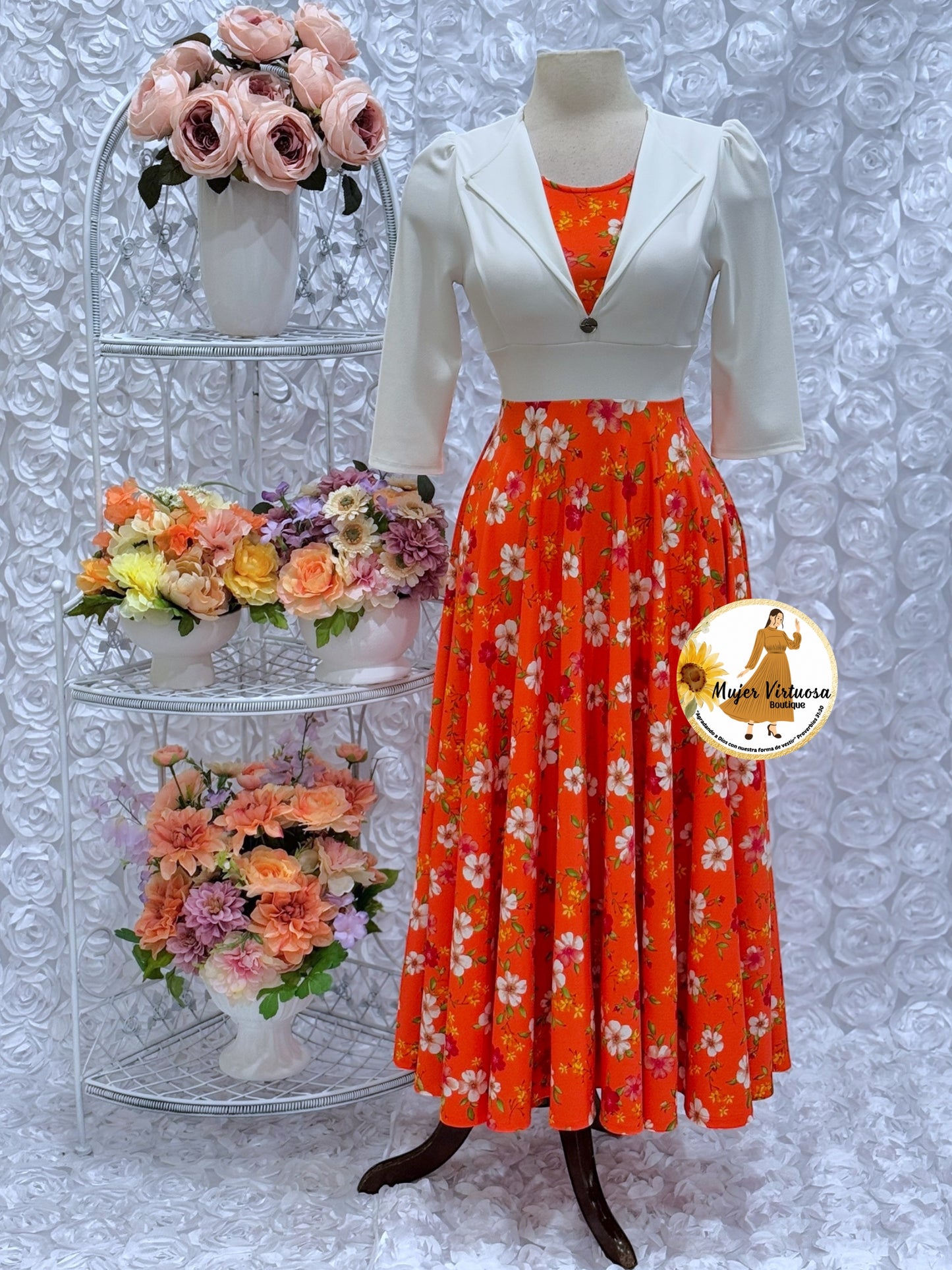 Ivory & Tangerine Floral Blazer Dress