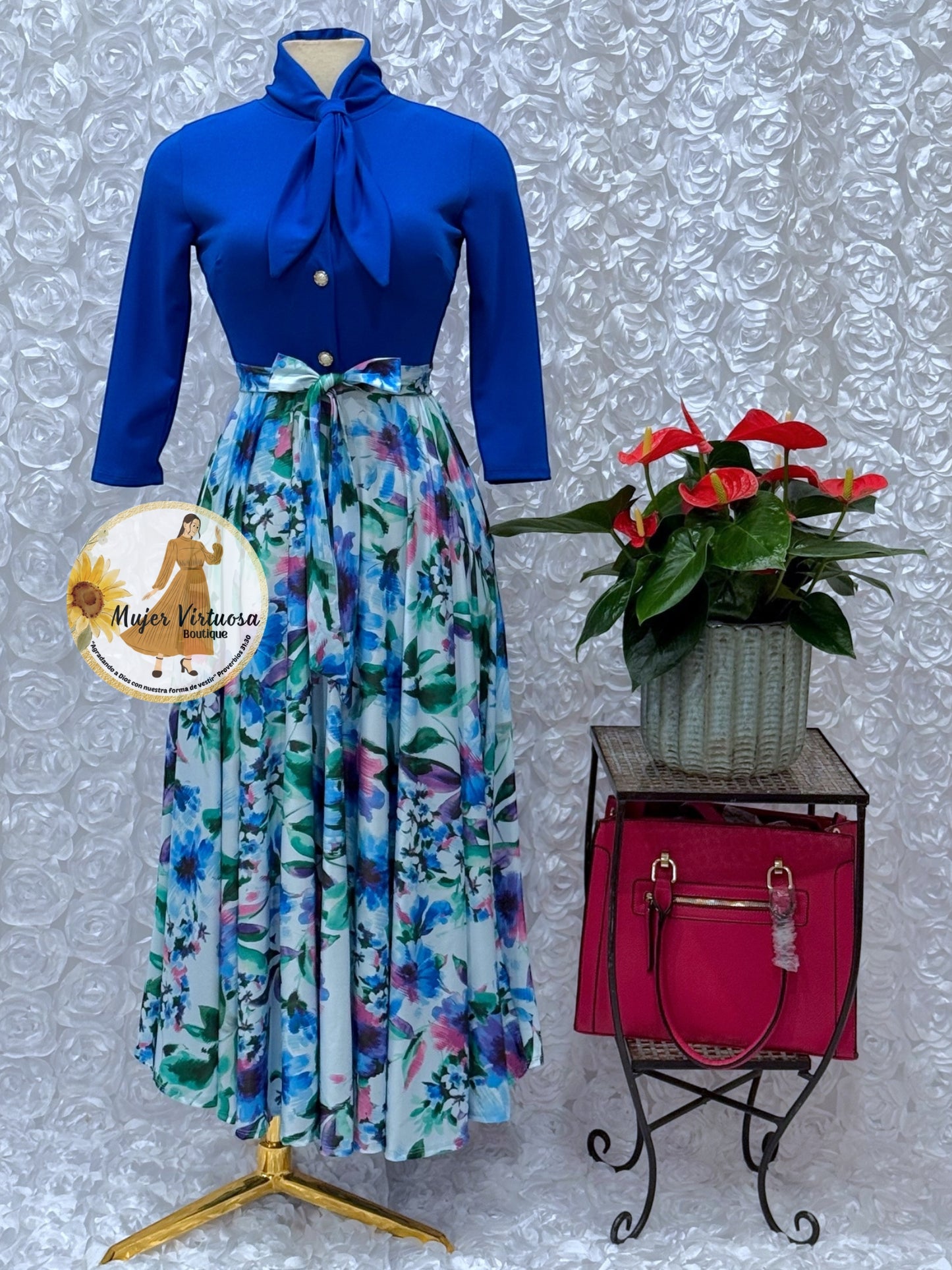 Royal Blue Floral Vintage Style Dress