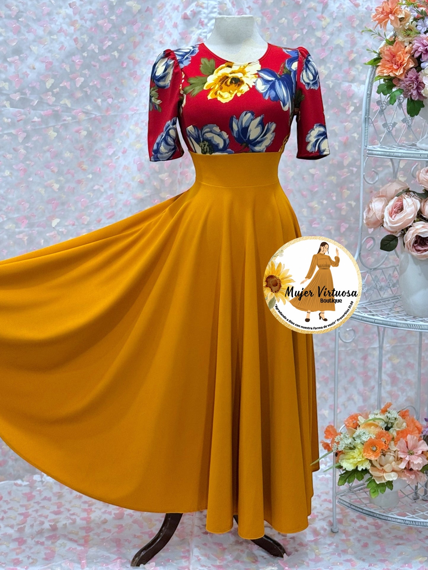 Eliana Wine/Mustard Floral Dress