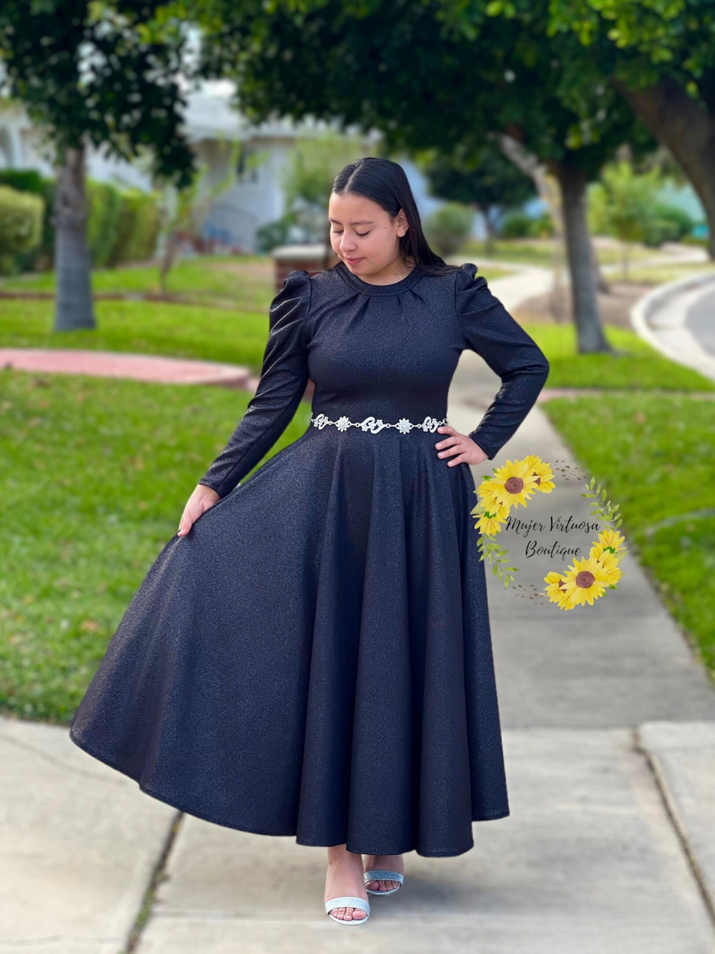 Eloisa Black & Silver Glitter Dress
