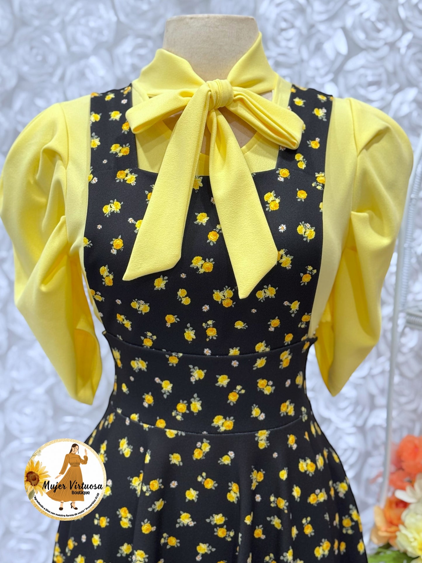 Angie Black/Yellow Ditsy Floral Overall