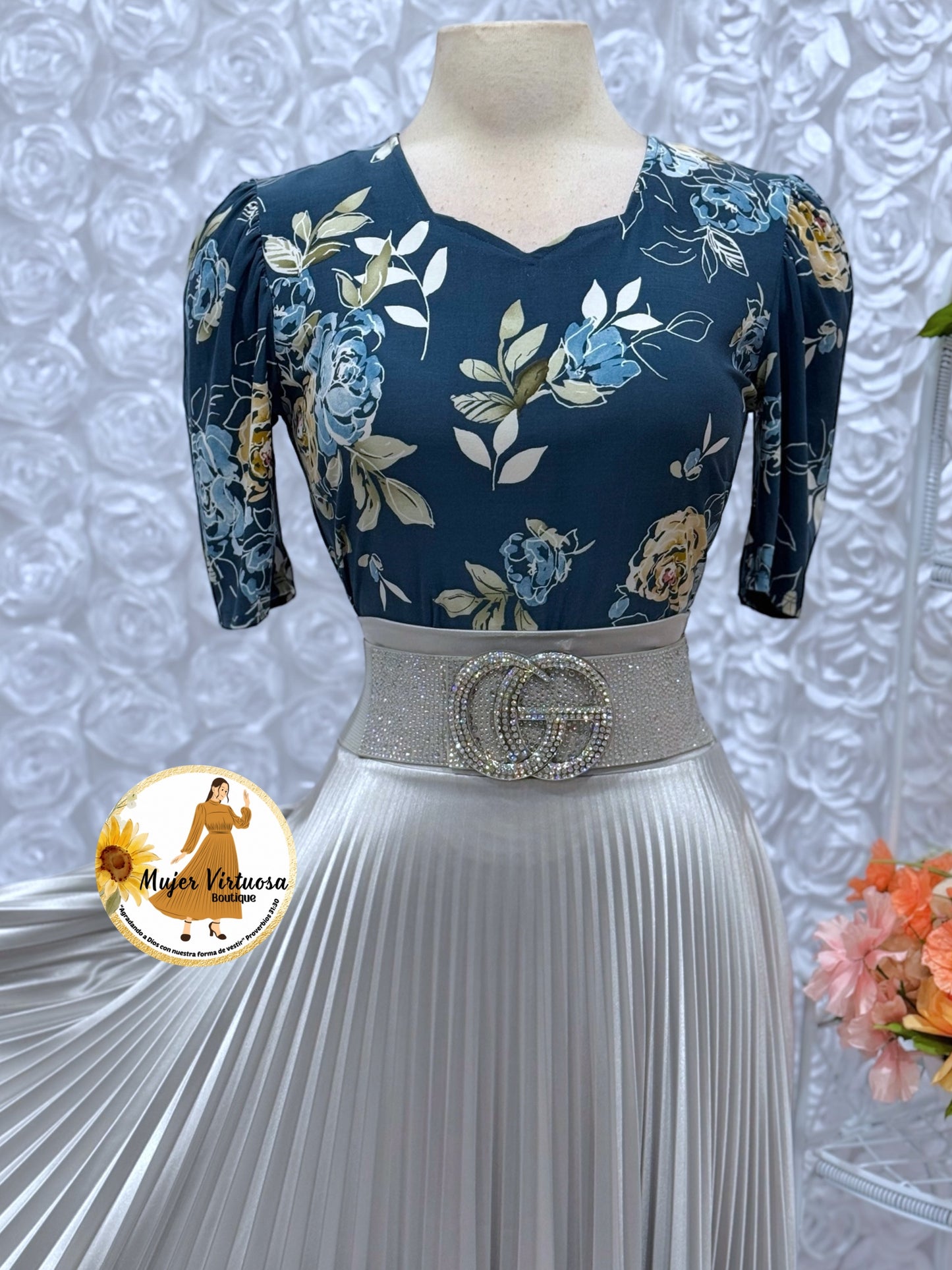 Silver Grey Pleated Satin Skirt