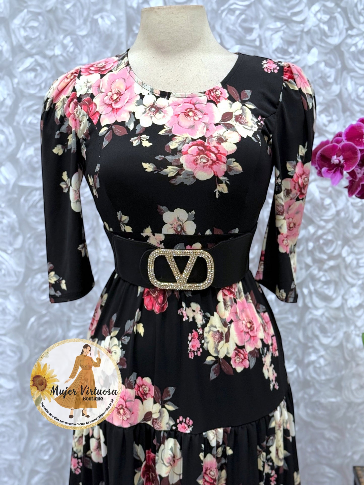 “Sunny days” Black/Pink Floral Dress
