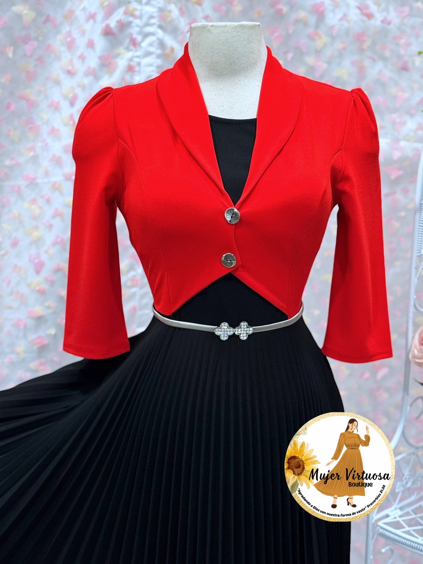 Milena Red & Black Pleated Dress