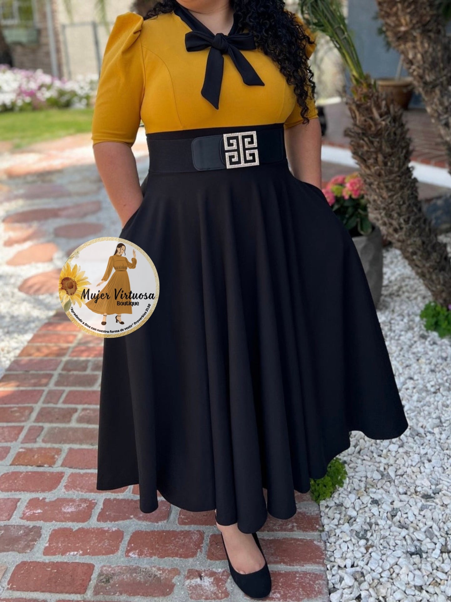 Sophia Mustard/Black Dress