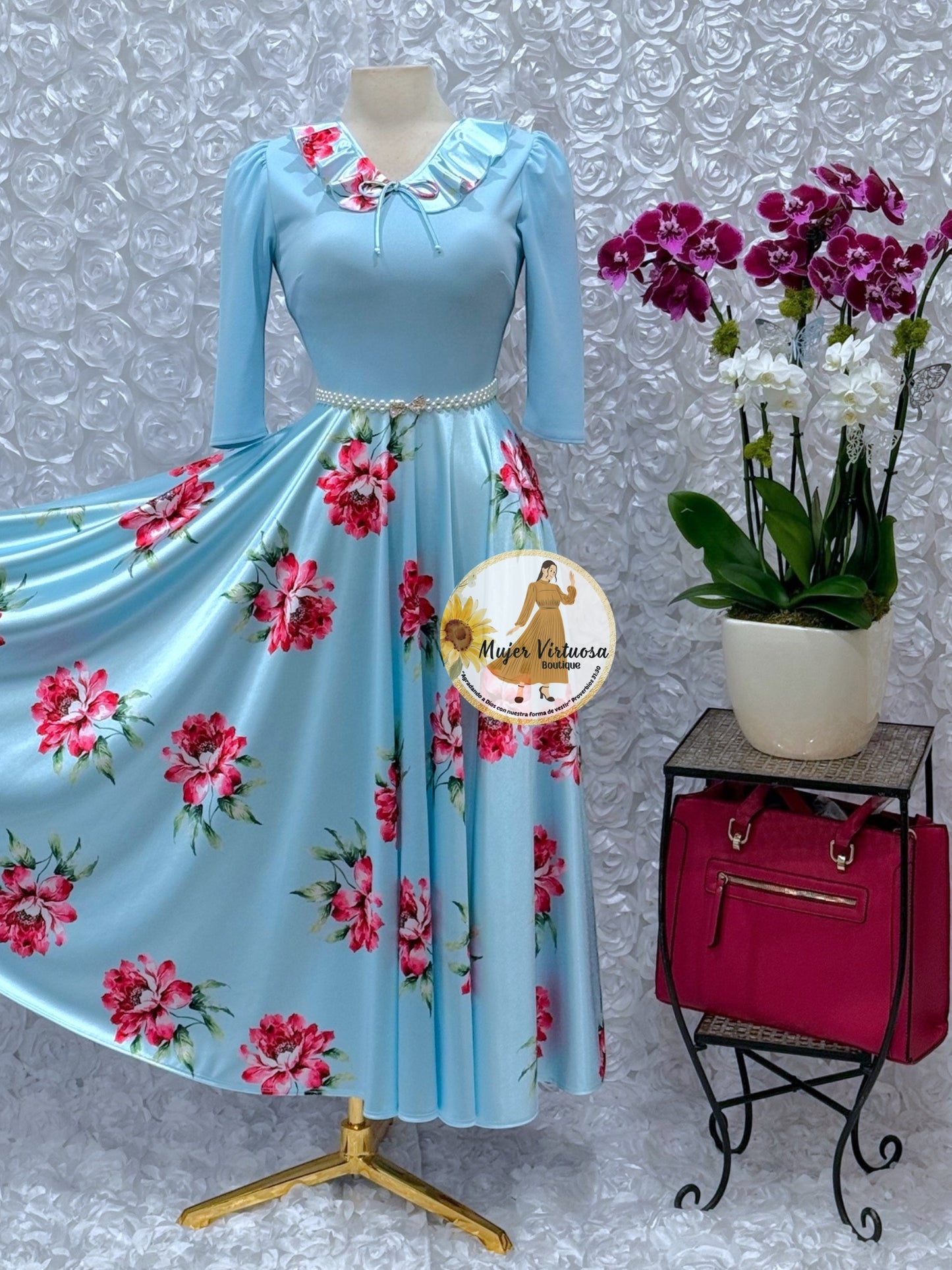 Francesca Baby Blue Satin Dress
