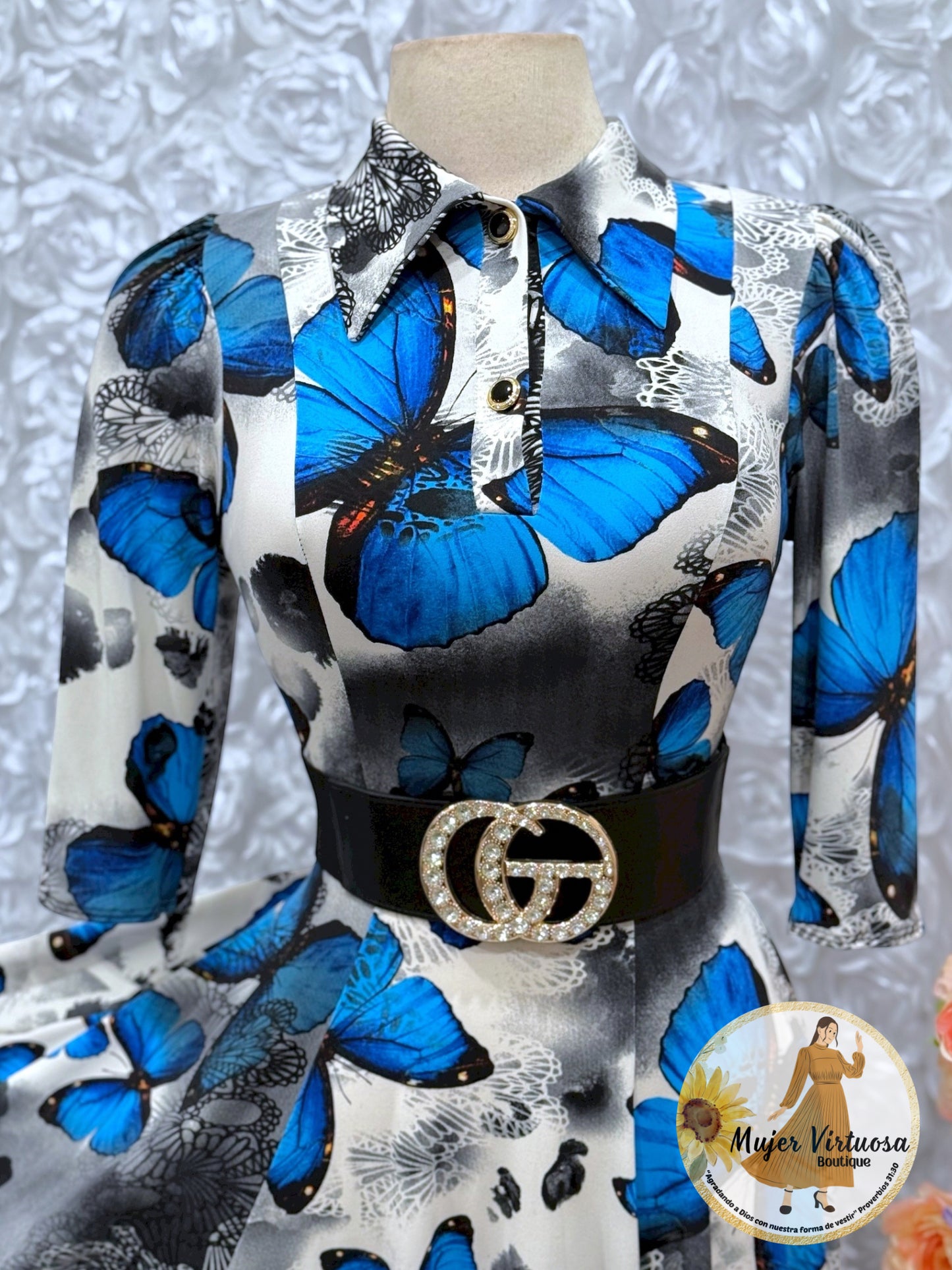 Minerva Blue Butterflies Dress