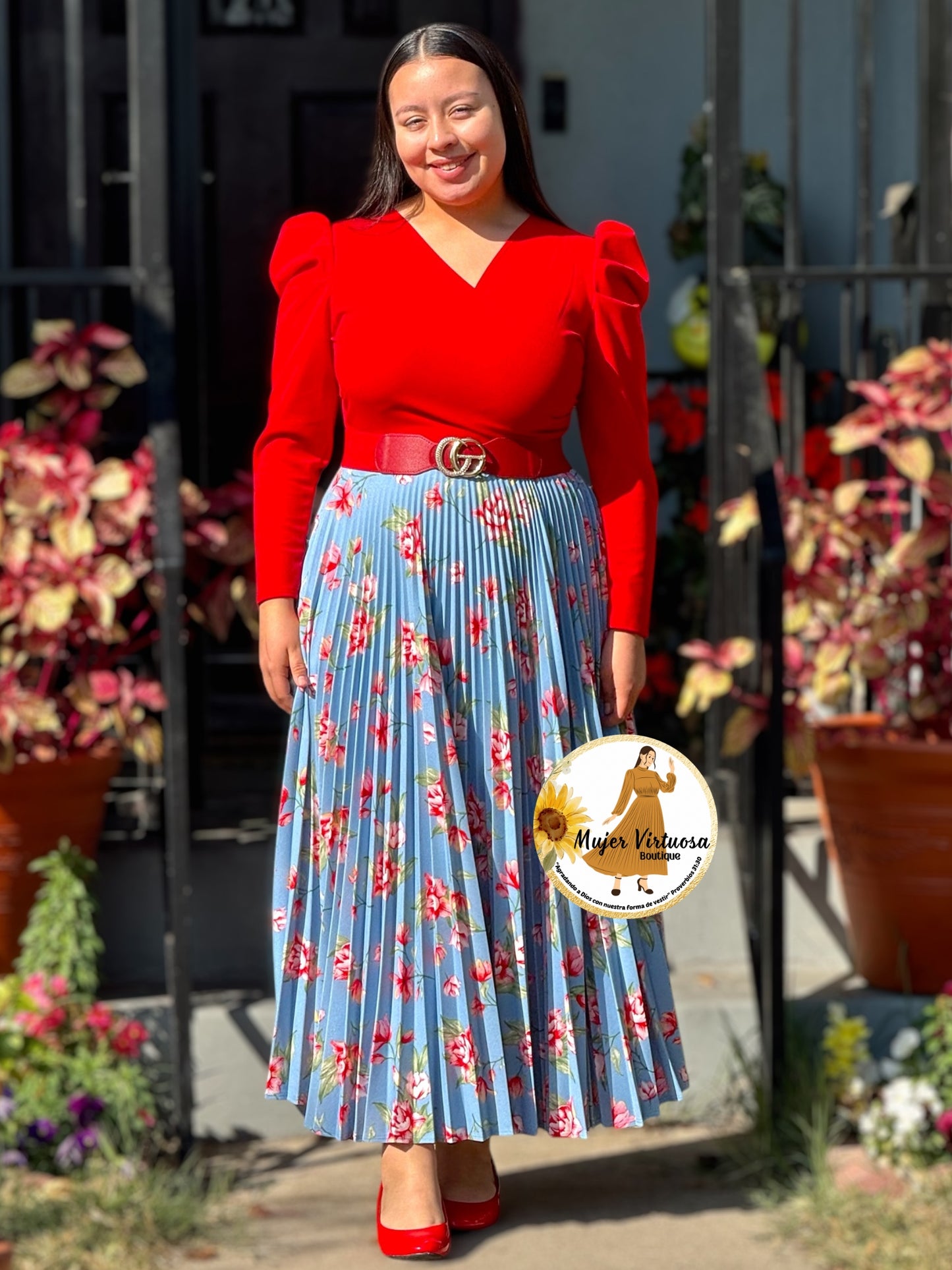 Yvette Red/Aqua Floral Dress