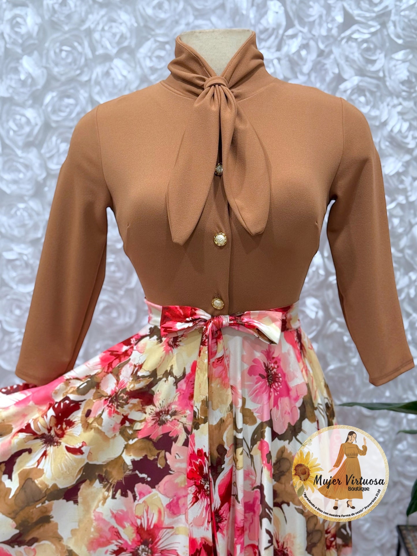 Mocha Floral Vintage Style Dress